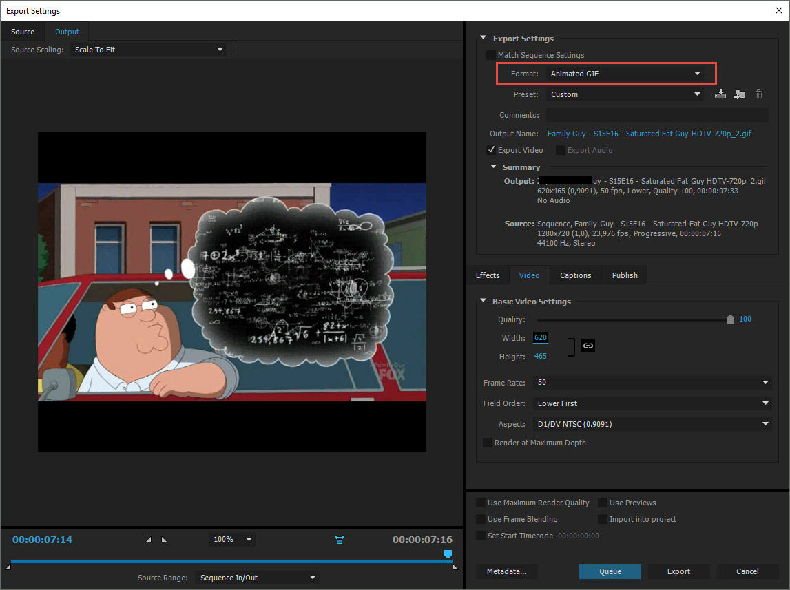 Adobe Premiere Pro: Animated GIF Format